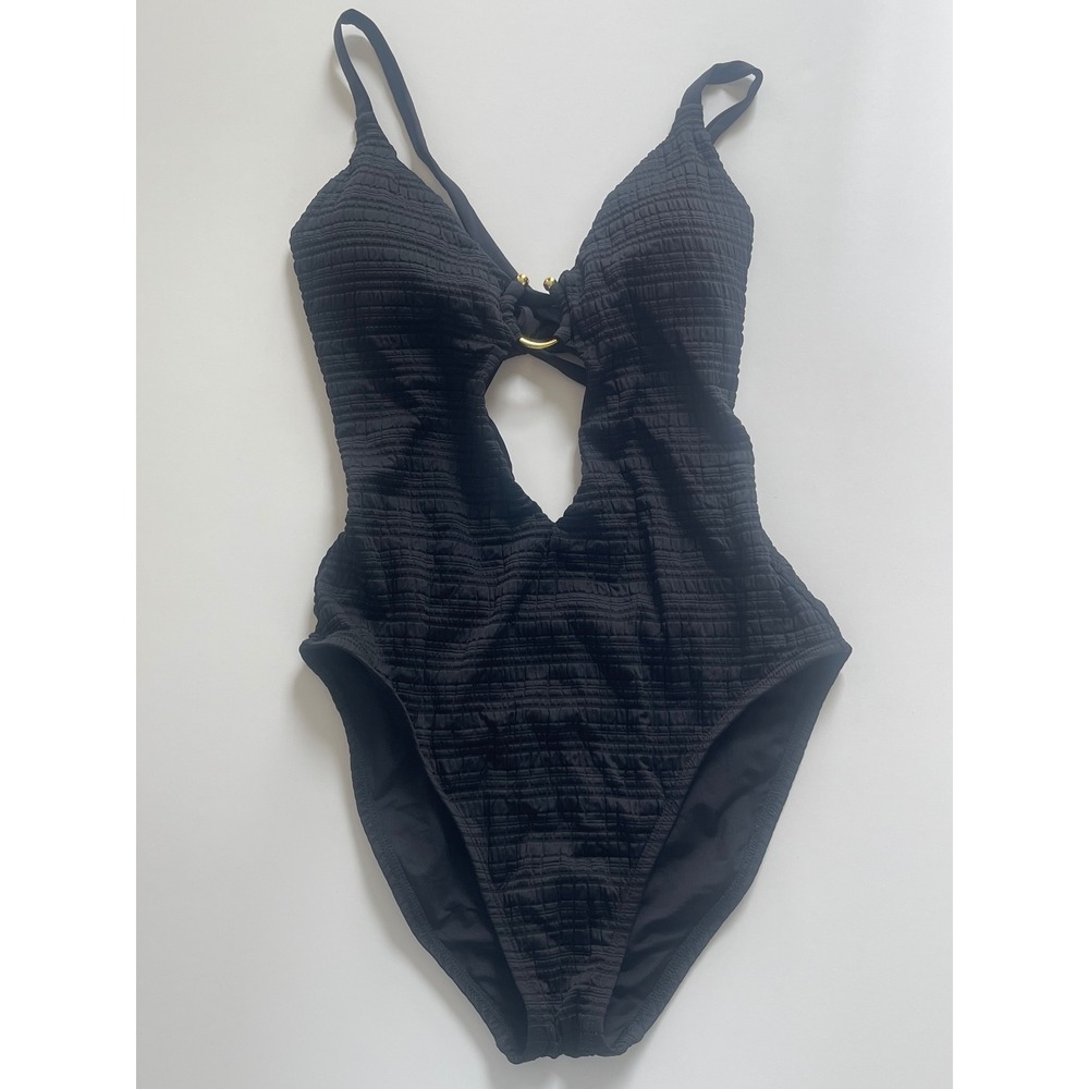 BECCA Black‎ One Piece Swimsuit With Decorative Ring Women's Size Medium - Picture 2 of 7